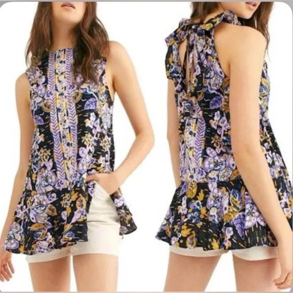 Free People SUMMER IN TULUM Floral Print Linen Blend Tunic Top- Mini Dress - Picture 2 of 6